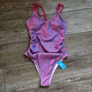 Pink and Blue Striped Women's Swimsuit